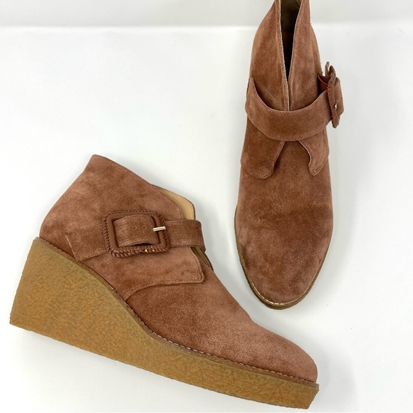 Jack Rogers Brown Izzie Suede Wedge Booties with Buckle - Picture 12 of 12